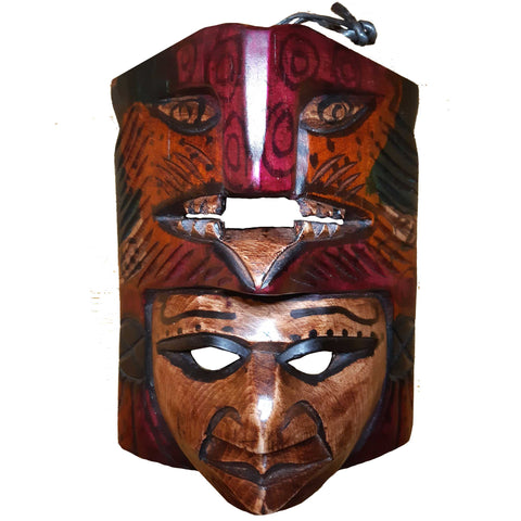 Echtholz Deko Maske 25 cm mit traditionellen Maya-Motiven