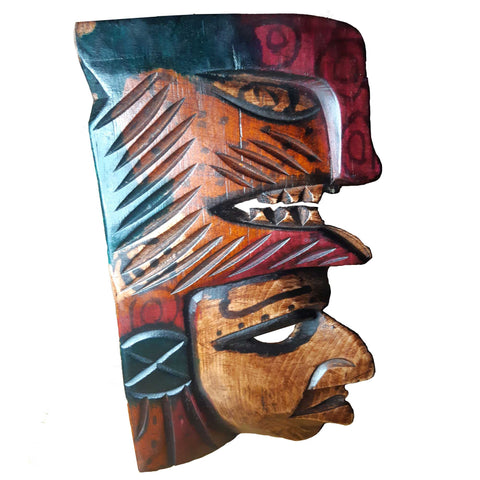 Echtholz Deko Maske 25 cm mit traditionellen Maya-Motiven